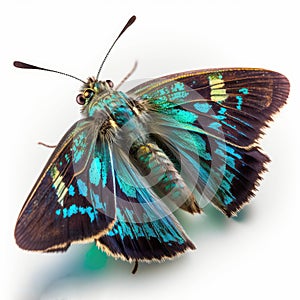 Long-tailed skipper Urbanus proteus butterfly. Beautiful Butterfly in Wildlife. Isolate on white background