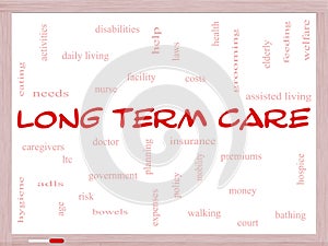 Long Term Care Word Cloud Concept on a Whiteboard