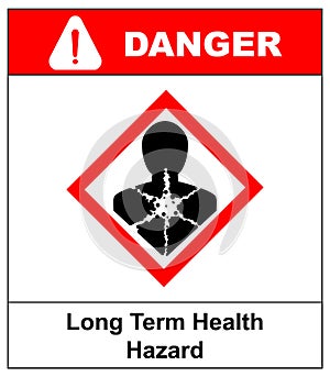 Long term health hazard, man in red rhombus symbol. Danger banner for factory. Vector illustration.