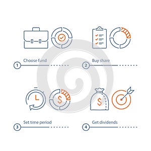 Long term investment, financial security, mutual fund management, corporate finance, time is money, dividend payment