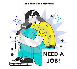 Long-term unemployment. Social problem of occupancy, job offer photo