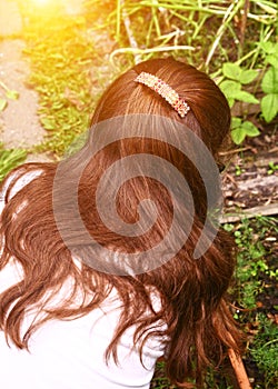 Long thick dark hair with hairclip close up photo