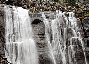 Long Time Exposure Of Seven Veils Falls At Lake O`Hara Yoho National Park