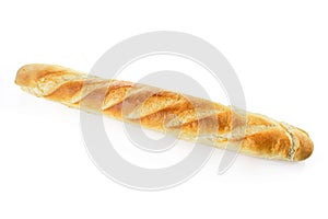 Long traditional french bread. Baguette isolated on white background