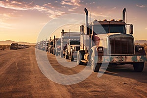 a long traffic jam of many trucks at the border , a long wait for customs checks between States due to the coronavirus