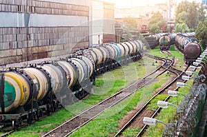 Long trains of a train of cisterns with fuel oil on a railway.