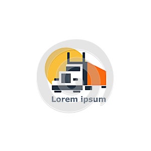 Long truck delivery services logo, transportation logistics icon