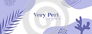 Long vector banner in very peri color. Abstract organic floral background with copy space for text. Facebook cover