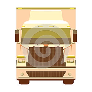 Long vehicle trailer truck with flat and solid color design front view. Illustrated vector.