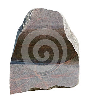 Long vertical  monument of polished  red  granite stone isolated