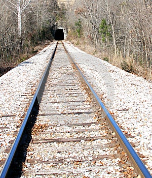 Long view into a dark endless tunnel of black