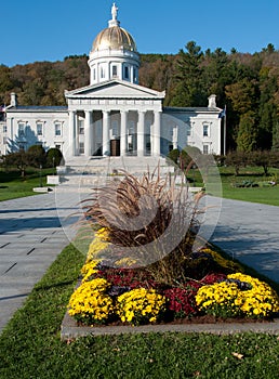 Long view of the Vermont Statehouse in autumn photo
