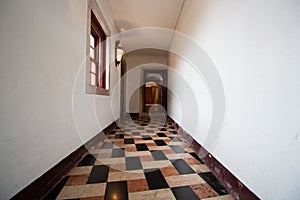A long vintage corridor