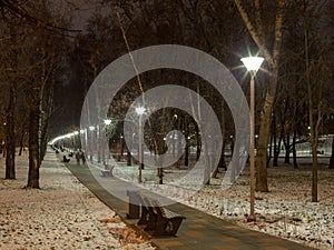 . Long walkway with street lamps. photo