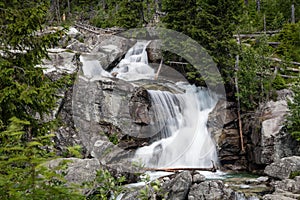 Long waterfall on Cold water creek close to Hrebienok in High Tatras, Slovakia