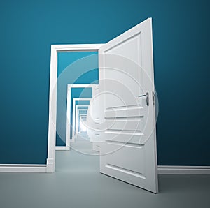 Long way of opened doors