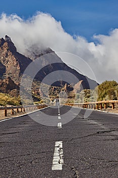 Long way road on El Teide vulcan National Park in Tenerife.