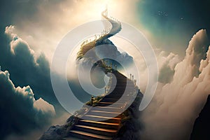 Long way to God winding stairway to heaven into sky