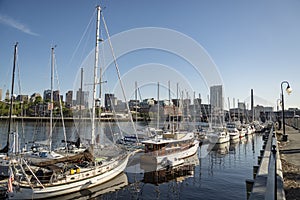 Long Wharf and Customhouse Block with sailboats and yachts in in Boston