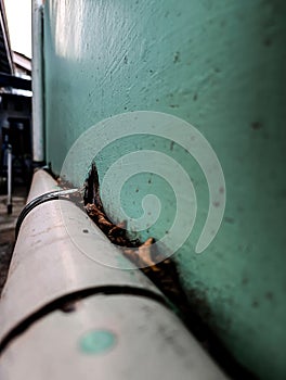 Long white pipe for rainwater drainage