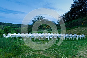 A long white table in the lawn