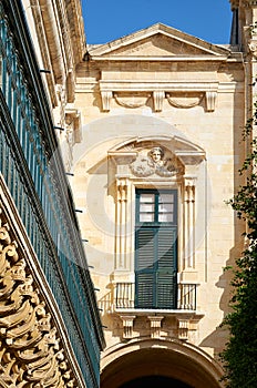 The long wooden balconies on the Grandmaster`s Palace, Valletta,