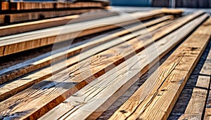 Long wooden planks. Natura boards and lumber. Wood material