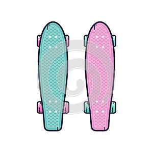 Longboard cruisers. Vector illustration in flat style.