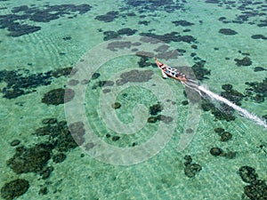 Longboat from drone near Koh Lipe Andaman Sea