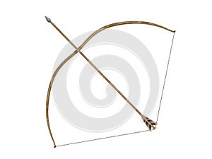Longbow with arrow and stretched string 3d rendering