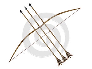 Longbow crossed three arrows 3d rendering