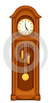 Longcase grandfather clock on white. Vector illustration.