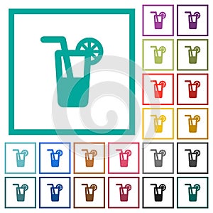 Longdrink flat color icons with quadrant frames