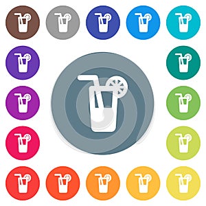 Longdrink flat white icons on round color backgrounds