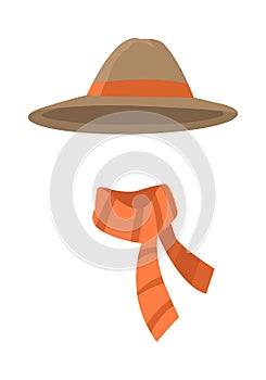 Longedged Brown Hat with Long Orange Stripe Vector