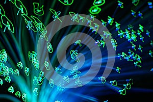 Dancing fibre optic lights.