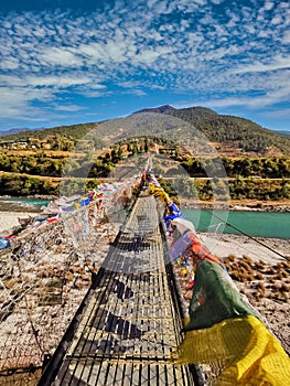 The longest Iron Chain Bridge in Bhutan, Autumn photo