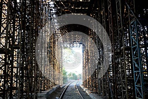 The longest railroad tracks going through under construction bridge