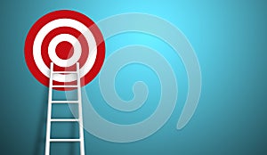 Longest white ladder and aiming high to goal target with copy space