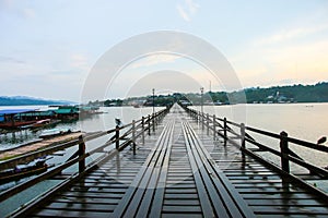 Longest Wood bridge in Thailand,Mon Bridge at Sangkhlaburi. Kanchanaburi. Thailand