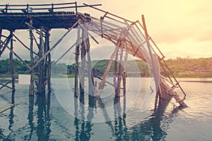 Longest wooden bridge it broken in Thailand