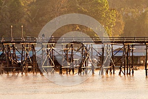 The longest wooden bridge with the morning light.