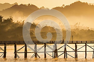 The longest wooden bridge with the morning light.