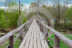 Longest wooden pedestrian Typographic bridge in Alexander Park in Kirzhach, Vladimir region, Russia