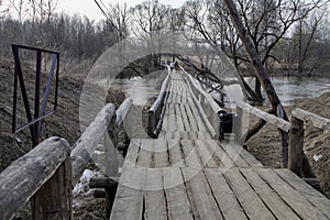 The longest wooden pedestrian Typographic bridge in Alexander Park in Kirzhach of Vladimir region of Russia landscape beautiful