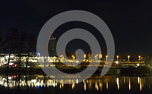 Longexposure at saale river in jena towards city, copy space