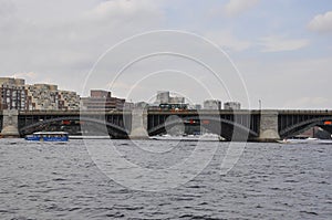 Longfellow Bridge details over Charles river from Boston in Massachusettes state of USA