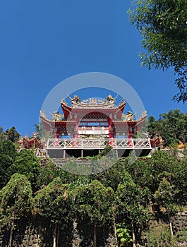 Longfeng Temple main gate and terrace lookout point over Sun Moon Lake, Taiwan