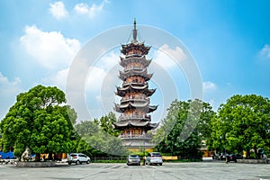 Facade view of Longhua Temple in Shanghai, China photo
