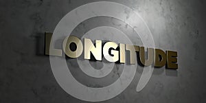 Longitude - Gold text on black background - 3D rendered royalty free stock picture